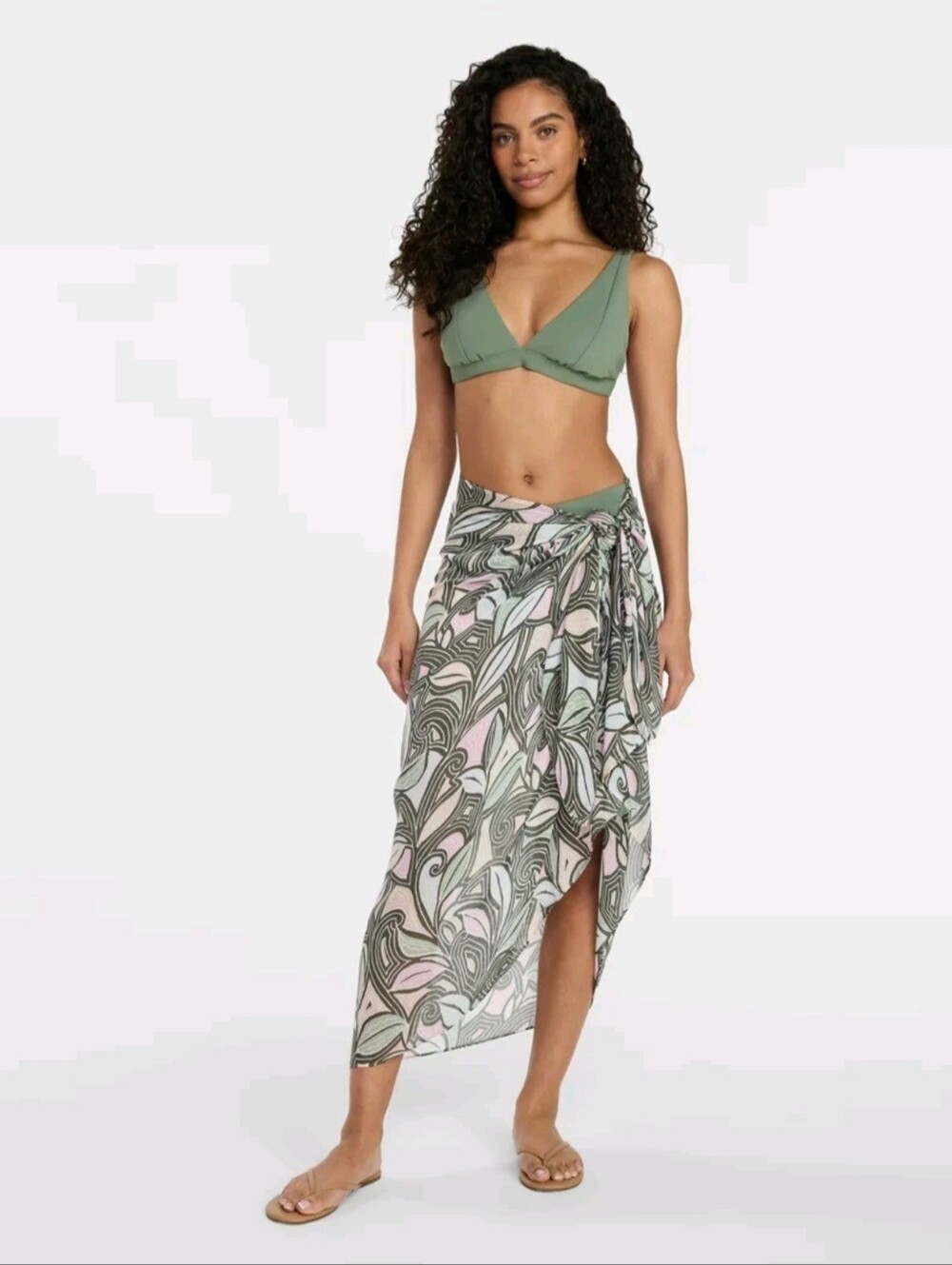 Green & Pink Printed Sarong Wrap NWT One size